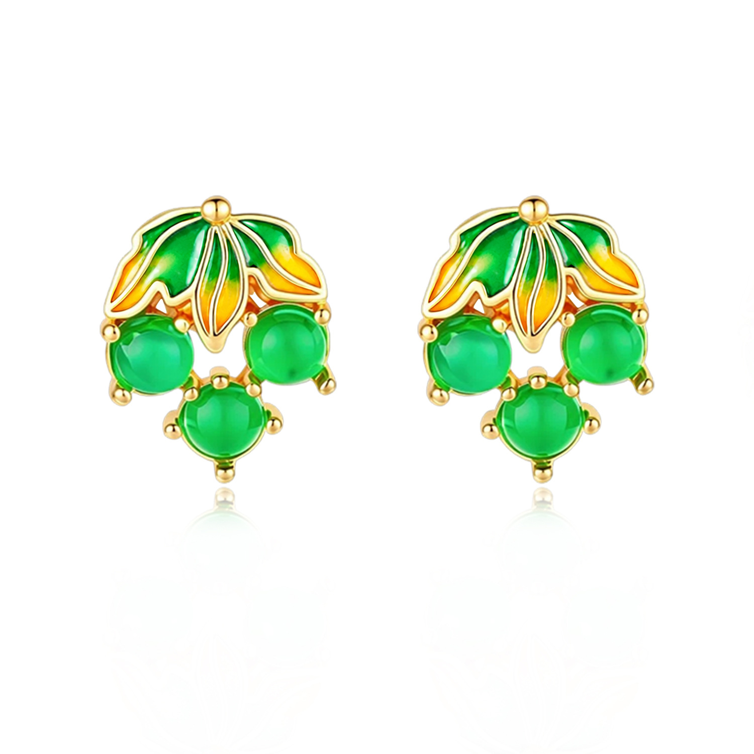 Earrings - Burma Yeşimi Üzüm Küpeleri, Vintage Tarzı,