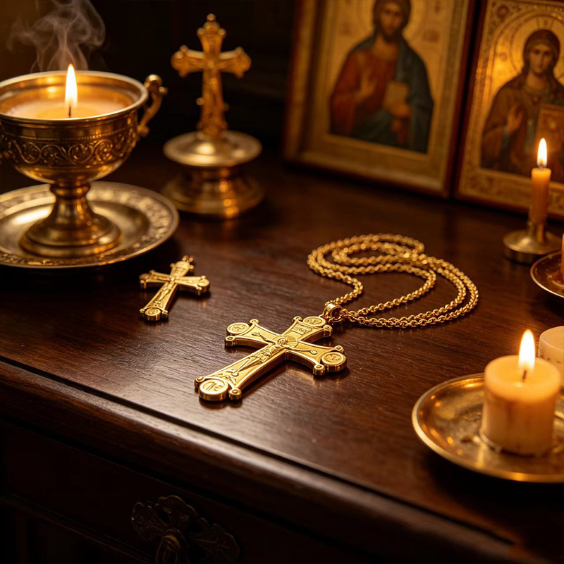 Cross Pendant Necklace Gold - Premium Ortodoks Haç Kolye Altın Gümüş