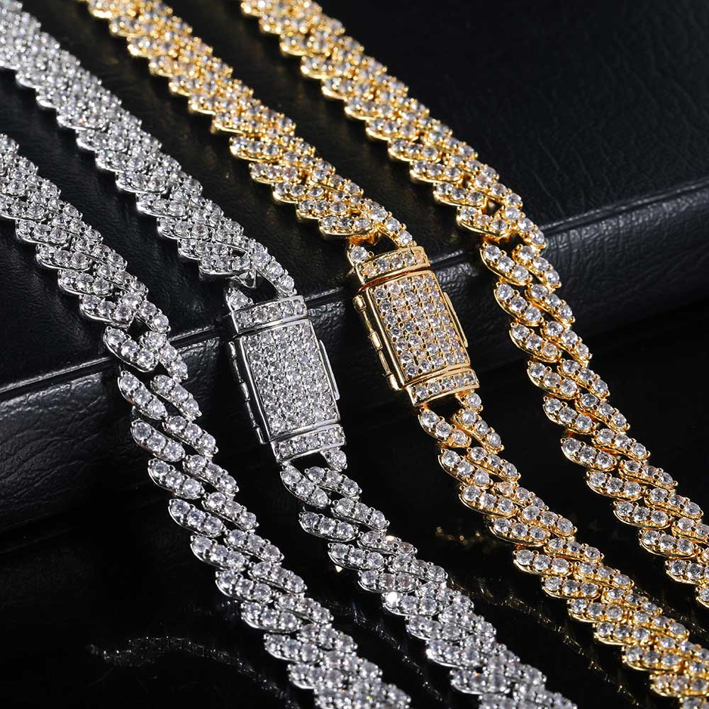 Cuban Link Chain 12Mm - 8MM1Row Zirkon Kadın Kolye Buzlu Görünümlü
