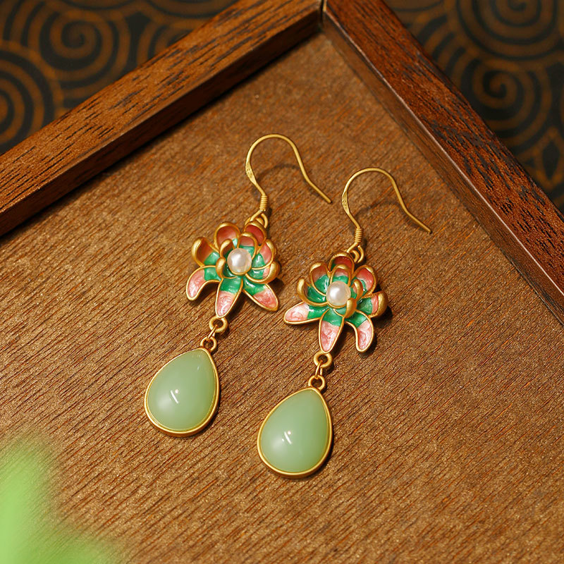 Earrings - Yeşil Doğal Yeşim Taşı Damla Küpe,