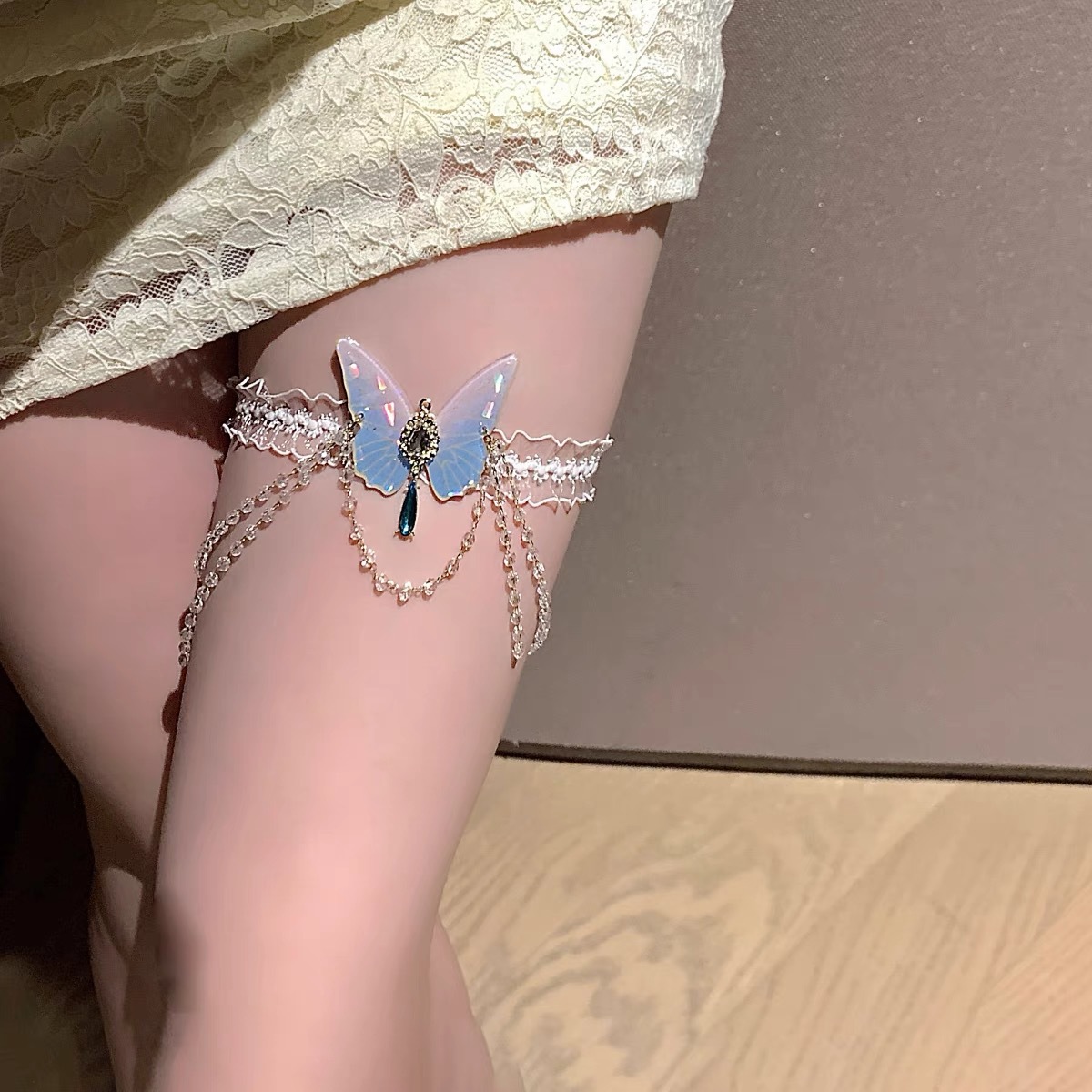 Body Jewelry - Moda Kelebek Desen Elastik Dantel Bacak