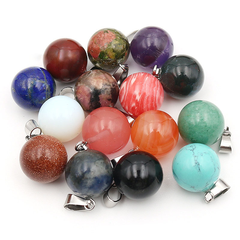 Crystal Pendant Necklace Natural Stone - 20 adet/torba 14mm Doğal Taş yuvarlak