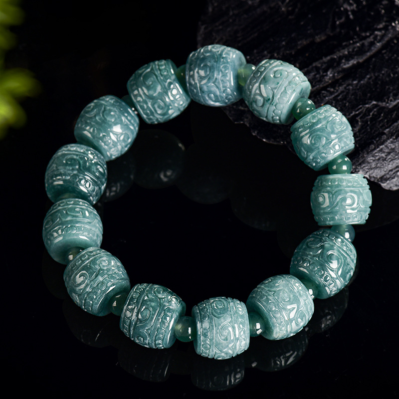 Bracelets - Doğal Burma Yeşim Taşı Oymalı Boncuklu