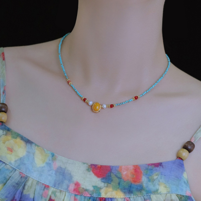 Yeni Gelen Vintage Mavi Turkua - Pearl Choker Necklace Vintage incelemesi ve fiyatı