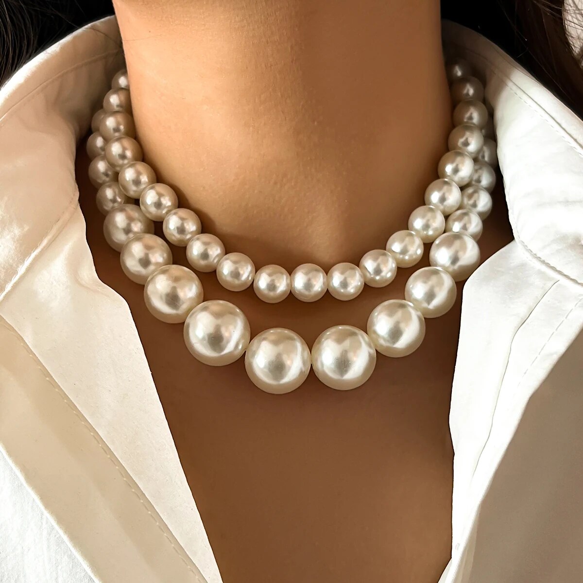2 adet/takım abartılı büyük ta - Pearl Choker Necklace Vintage incelemesi ve fiyatı