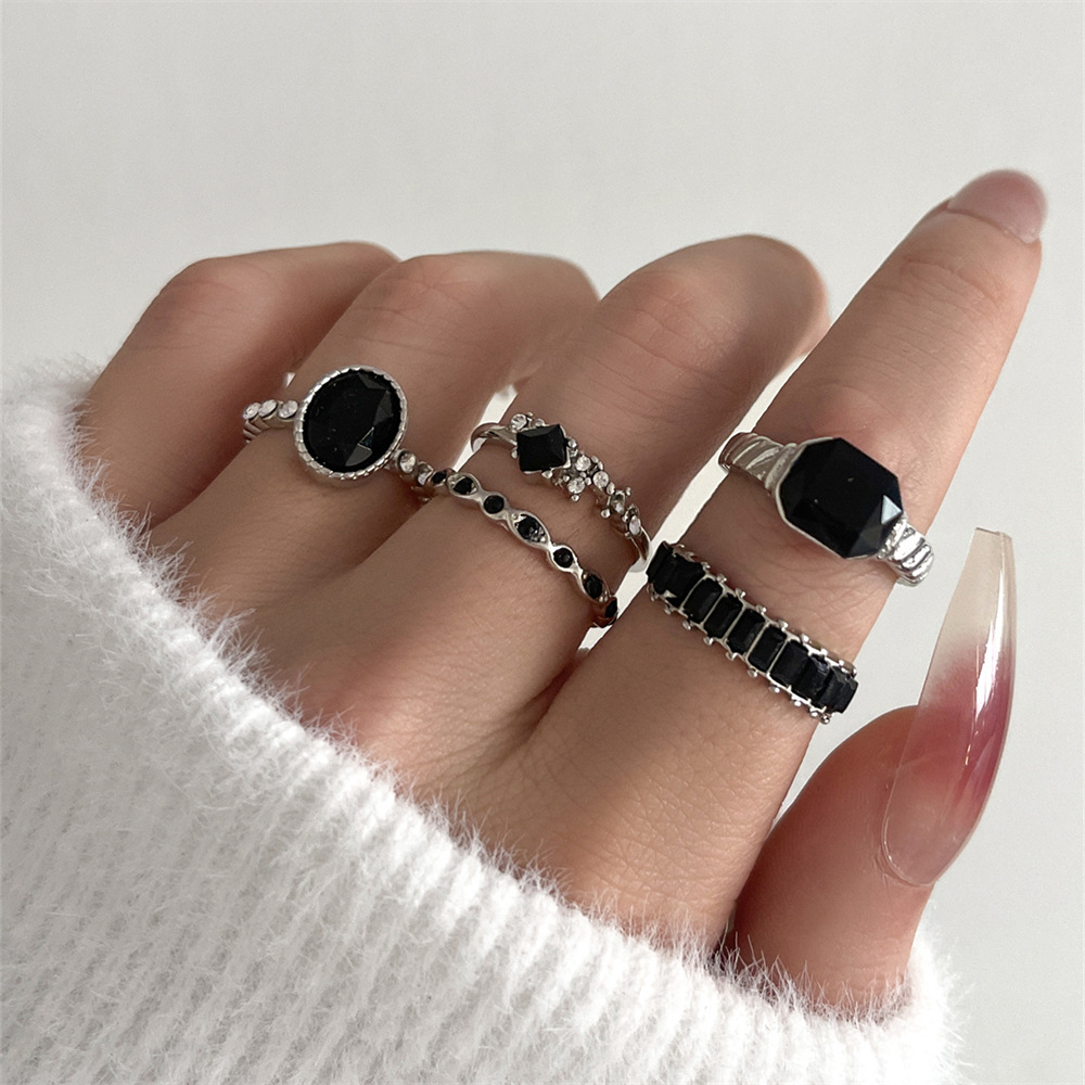 Retro Siyah Kristal Taş Yüzük  - Vintage Punk Knuckle Rings Set incelemesi ve fiyatı